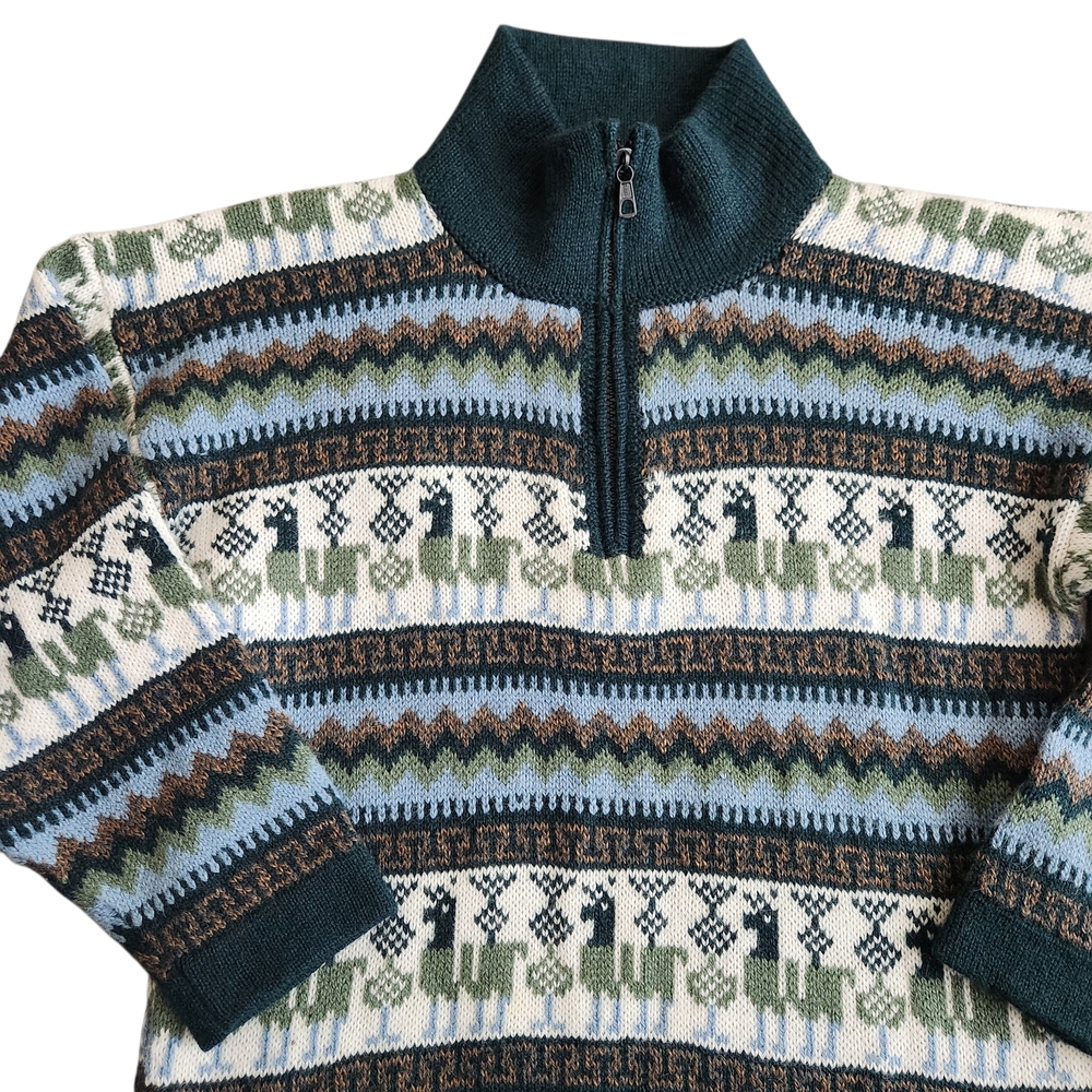 ML Kessler 100% Alpaca Wool Peru Fair Isle 1/4 Zip Handmade Sweater Men's M (S)